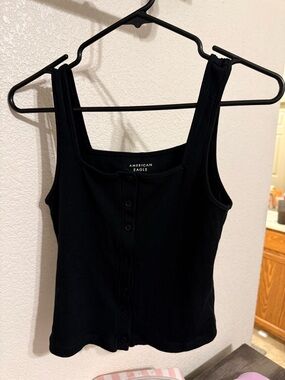American Eagle Outfitters Black Ribbed Button Tank